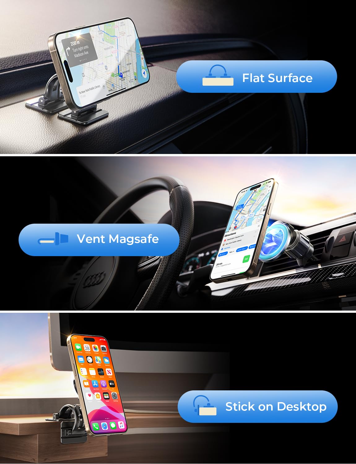 LISEN for MagSafe Car Mount, Magnetic Phone Holder for Car, Hands Free iPhone Car Holder Mount Dash Vent Phone Mount for Car Fit for iPhone 15 14 13 12 Pro Max Plus Mini MagSafe Cases