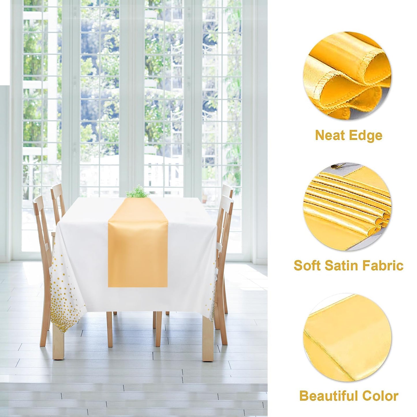 WDF 16Pack White and Gold Plastic Tablecloths Gold Table Runners - 54 x 108 Inch Gold Dot Rectangle Tablecloth 12 x 108 Inch for Parties/Wedding/Thanksgiving