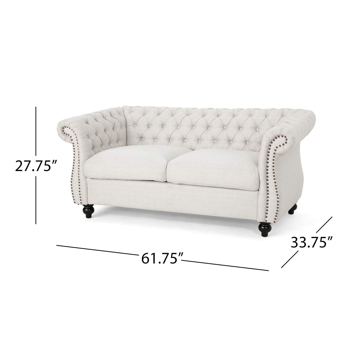 Christopher Knight Home Karen Traditional Chesterfield Loveseat Sofa, Beige and Dark Brown, 61.75 x 33.75 x 27.75