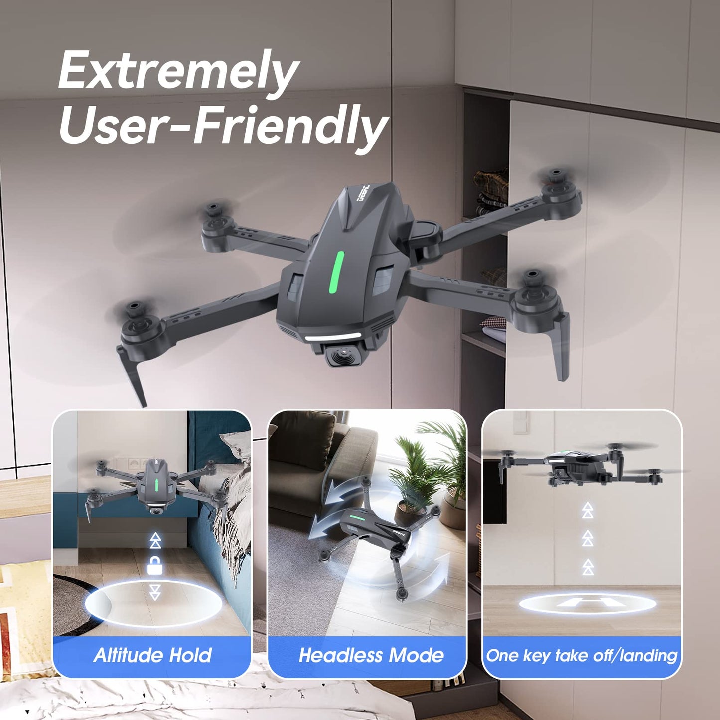 DEERC Drone with Camera, D70 Drones with Camera for Adults 1080P HD, RC Quadcopter for Beginners with 2 Batteries, Kids Toy Easy to Play, Auto Hover, Voice Control, APP Control, 3D Flips