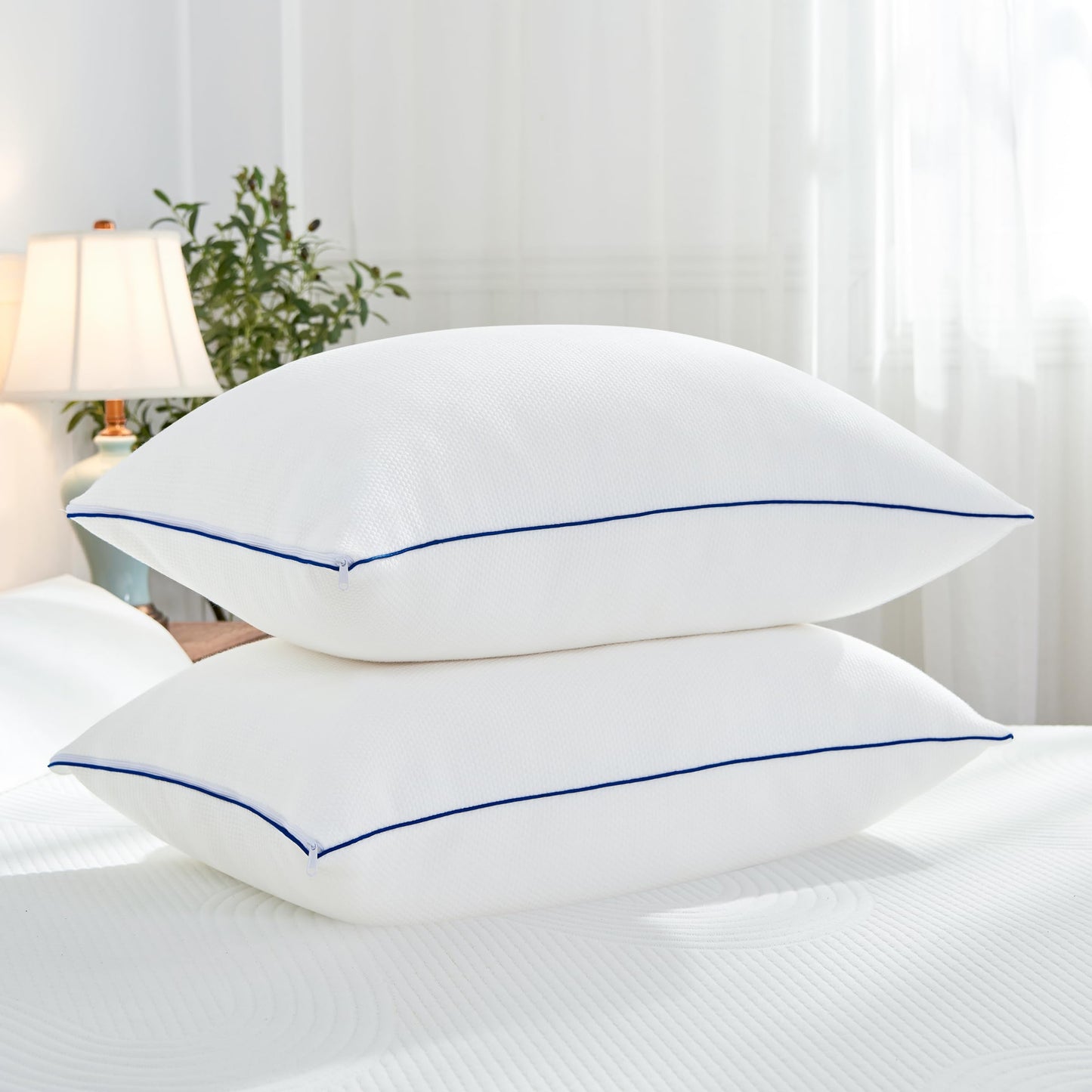 CHUN YI Shredded Memory Foam Pillows King Size Set of 2, Bed Pillows for Sleeping 2 Pack for Back Stomach Side Sleepers, Firm Pillows with Removable Cover from Bamboo Rayon 20x36 in
