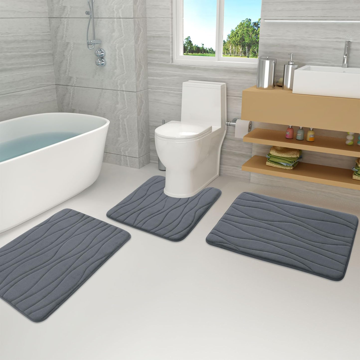 Buganda Memory Foam Bathroom Rug Mat 24x16, Extra Soft and Absorbent Bath Mats, Non-Slip and Machine Washable Bath Rugs for Bathroom Floor,Tub and Shower, Dark Grey