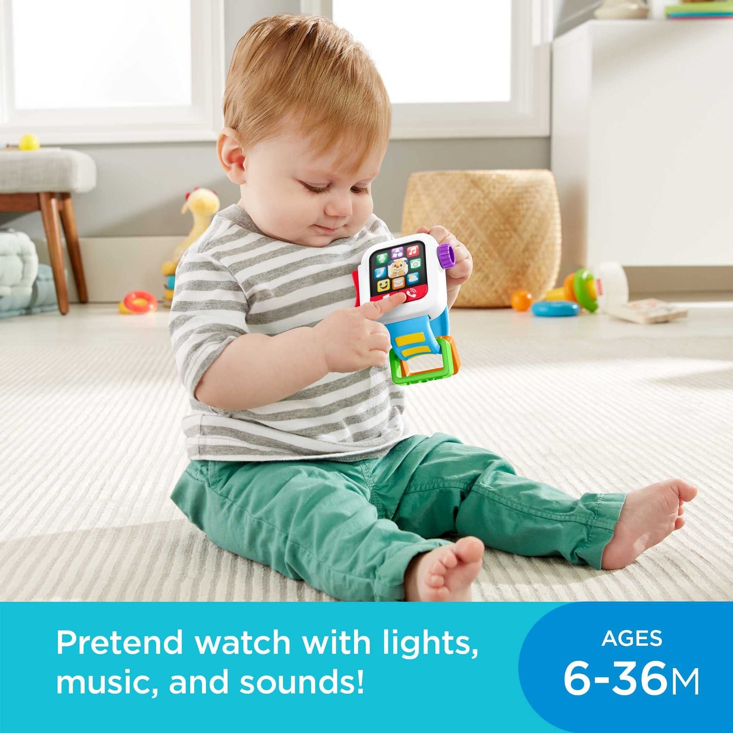 Fisher-Price Laugh & Learn Baby to Toddler Toy Time to Learn Smartwatch with Lights & Music for Pretend Play Ages 6+ Months