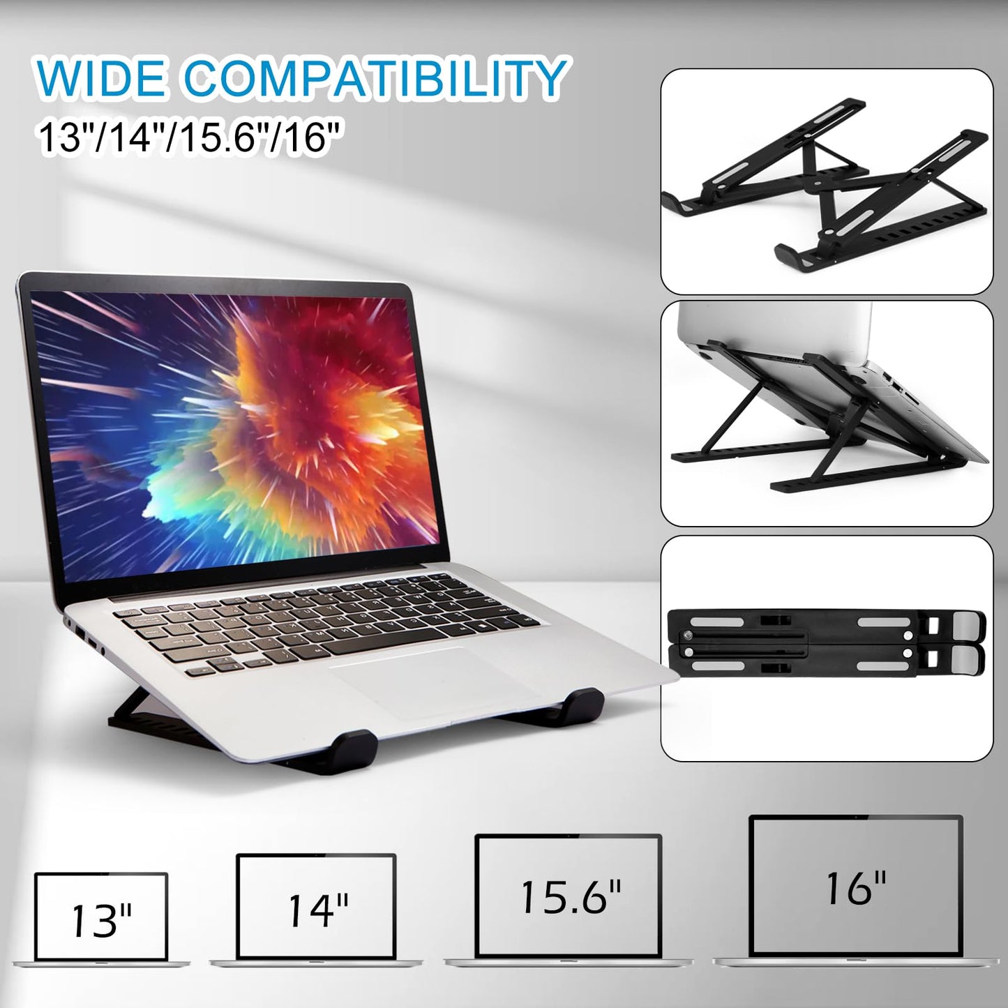 Laptop Stand for Desk,MacBook Portable foldable Stand Sturdy Laptop Riser, Ventilated Laptop Holder Compatible 13 14 15.6 Inch MacBook Pro Air/HP/Dell,Cooling Computer Stand Accessories Black