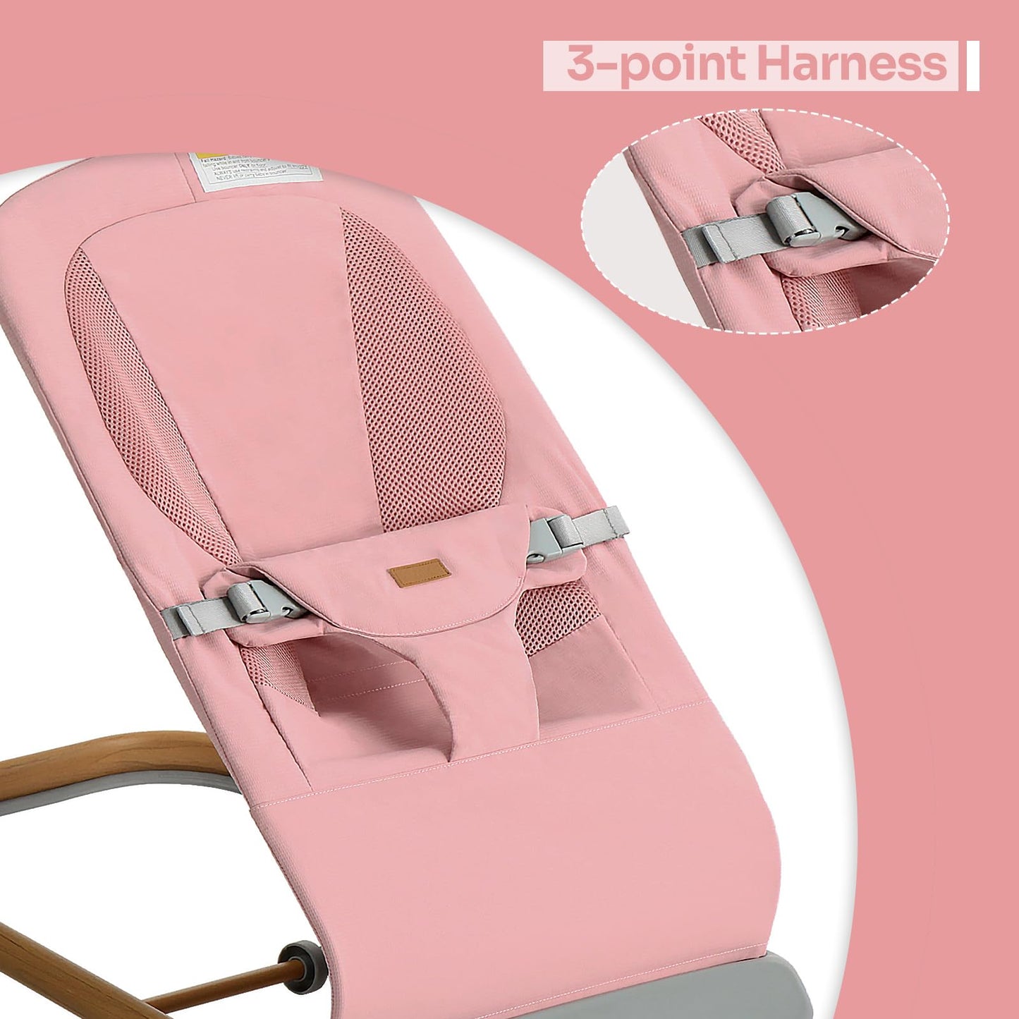 AMKE CooCon Baby Bouncer,Ergonomic Bouncer Seat for Babies with 3 Recline Positions,Portable Newborn Bouncer Seat, Mesh Design Bouncers for Infants,Pink