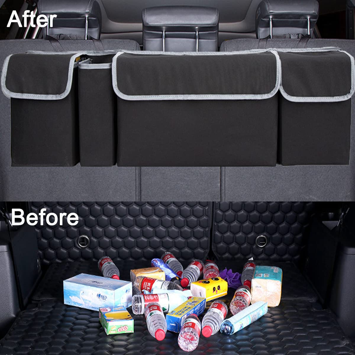 Enstiler Car Trunk Organizer, Backseat Hanging Organizer with 4 Large Storage Bag-Car Seat for SUV,Trunk,Space Saving Expert