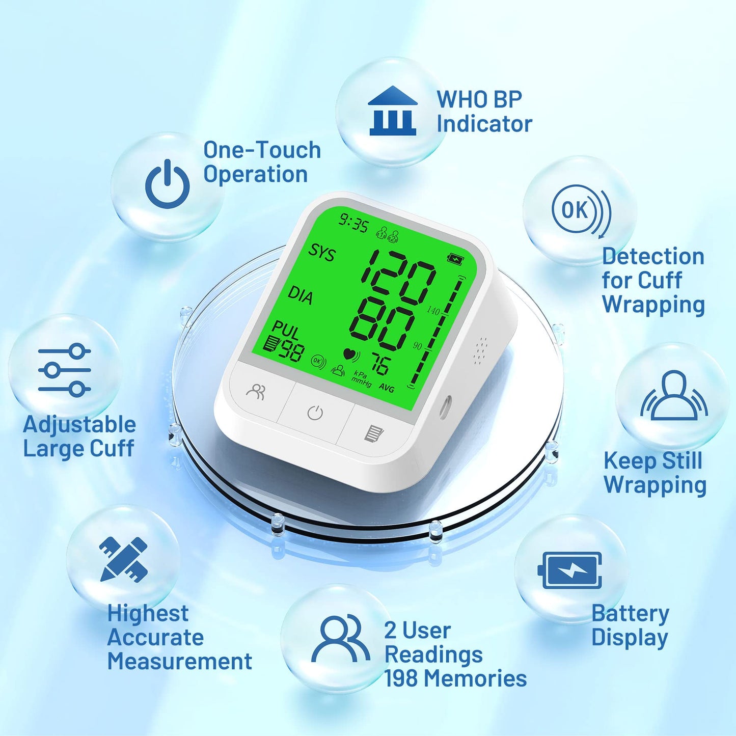 Blood Pressure Monitor Upper Arm Adjustable Cuff Home Automatic Digital Blood Pressure Machine LCD Large Screen Display Bp Monitor Dual Users Mode with Portable Storage Bag