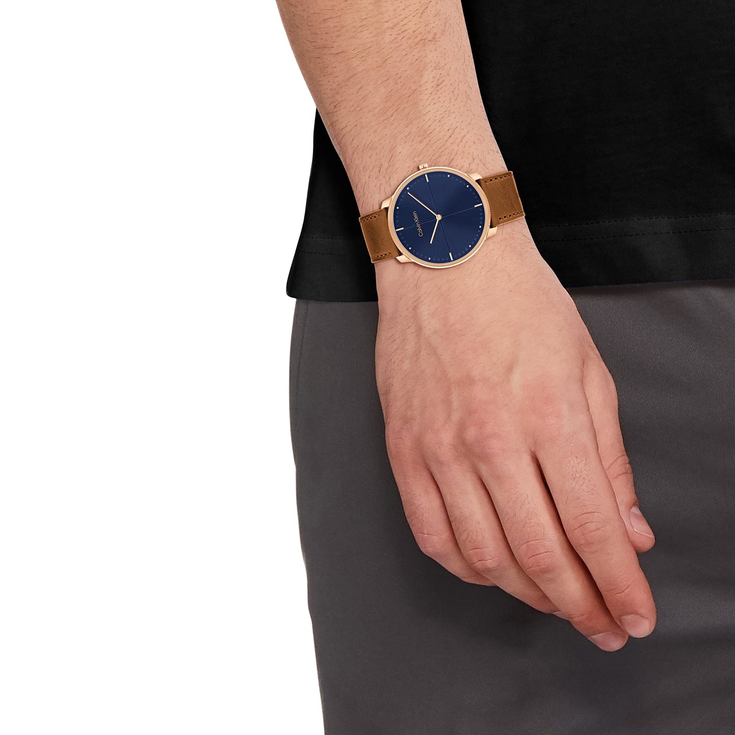 Calvin Klein Iconic Rose Gold 40 MM Case Watch with Leather Strap (Model: 25200154)