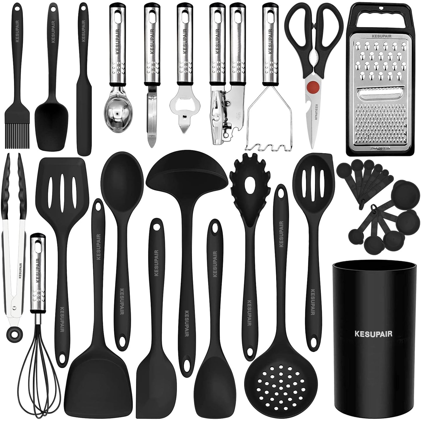 Kitchen Utensils Set - 446°F Heat Resistant Silicone Cooking Utensils Set-Kitchen Tools and Gadgets for Cooking Nonstick Cookware (Black)