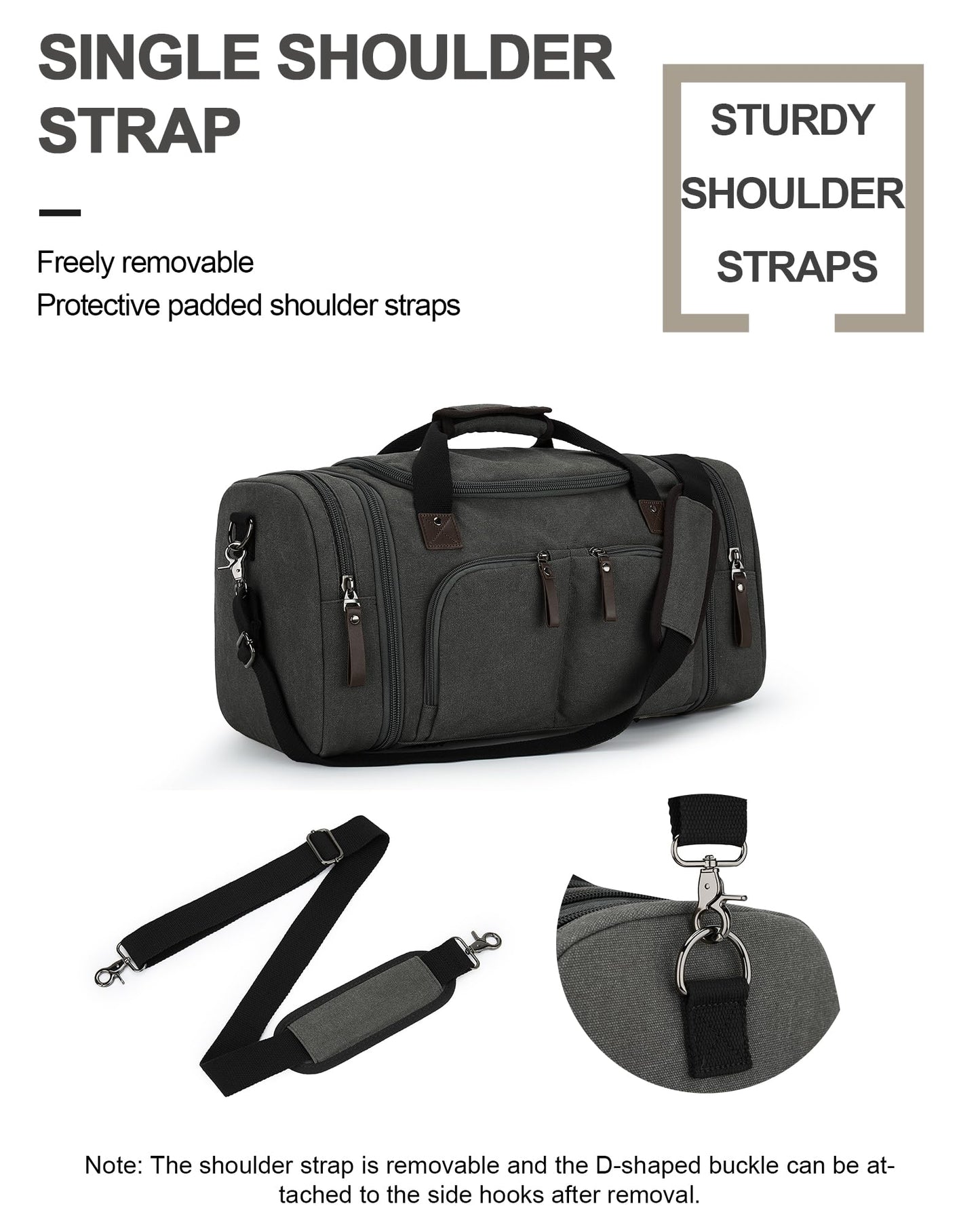Duffle Bag for Men Travel, Gym Weekender Overnight Canvas Carry on Bag for Women with Trolley Sleeve Wet Pocket Personal Item Work Sports Bags Camping Expandable Bag, Grey