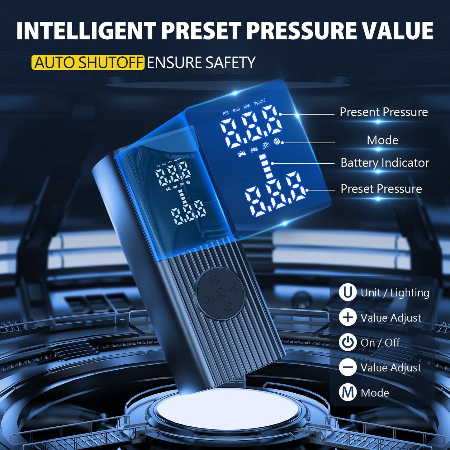 EnjoyNest Tire Inflator Portable Air Compressor, 20000mAh Portable Air Pump with Digital Pressure Gauge, LED Light, 38L/Min Fast Inflation for Cars, Bikes & Motorcycle Tires, Inflatables, Balls