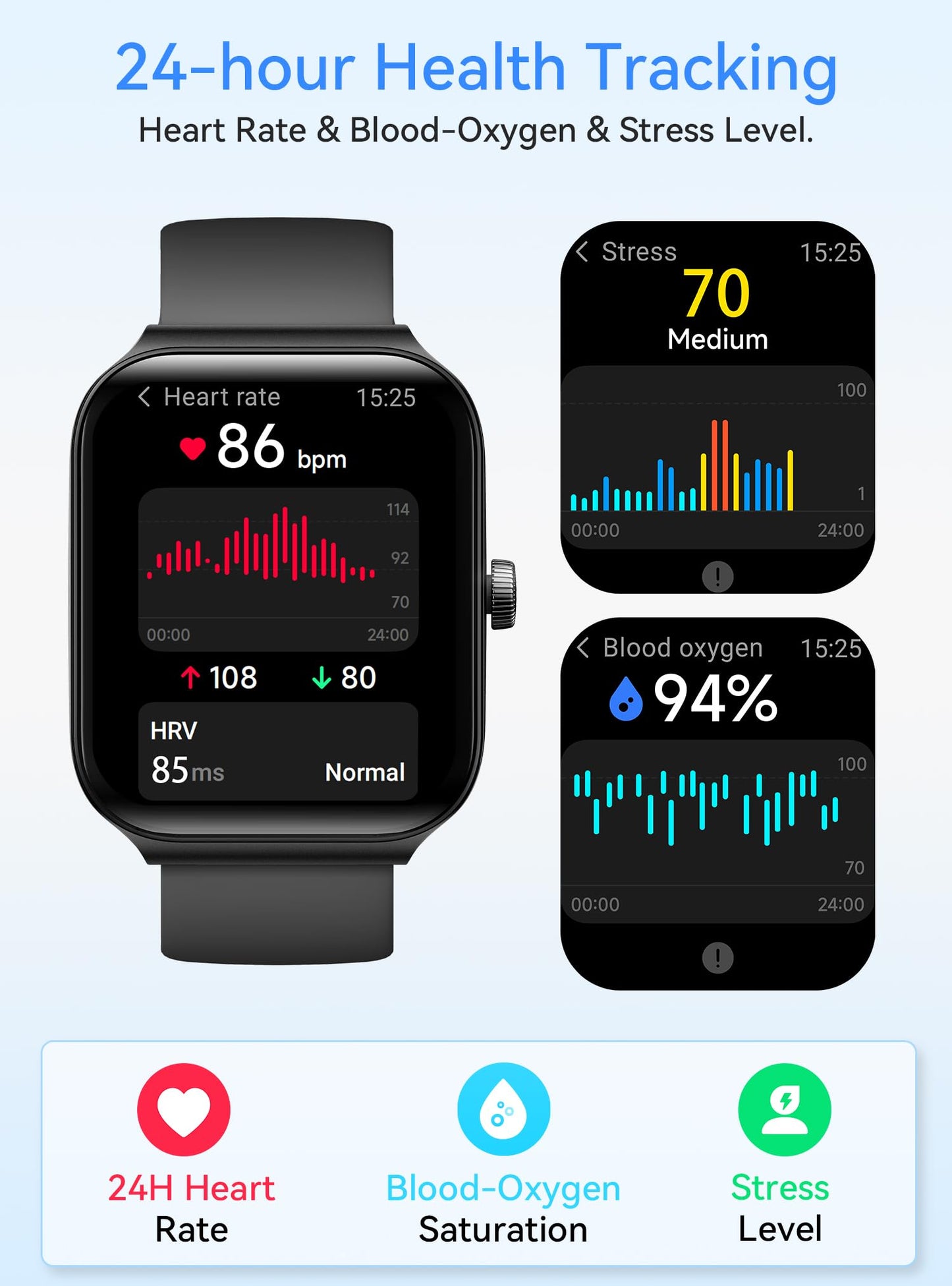 Fitness Smart Watch for Men Women with Heart Rate Monitor, Qucian Smartwatch for Android & iOS Phones, Activity Tracker with Alexa, Sleep Monitor, Step Calorie Counter, Bluetooth Call,IP68 Waterproof