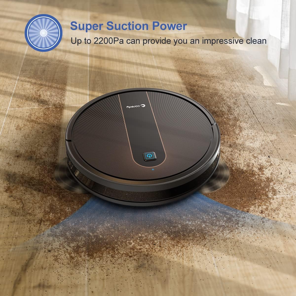 Coredy R750 Robot Vacuum Cleaner, Compatible with Alexa, Mopping System, Boost Intellect, Virtual Boundary Supported, 2200Pa Suction, Super-Thin, Upgraded Robotic Vacuums, Cleans Hard Floor to Carpet