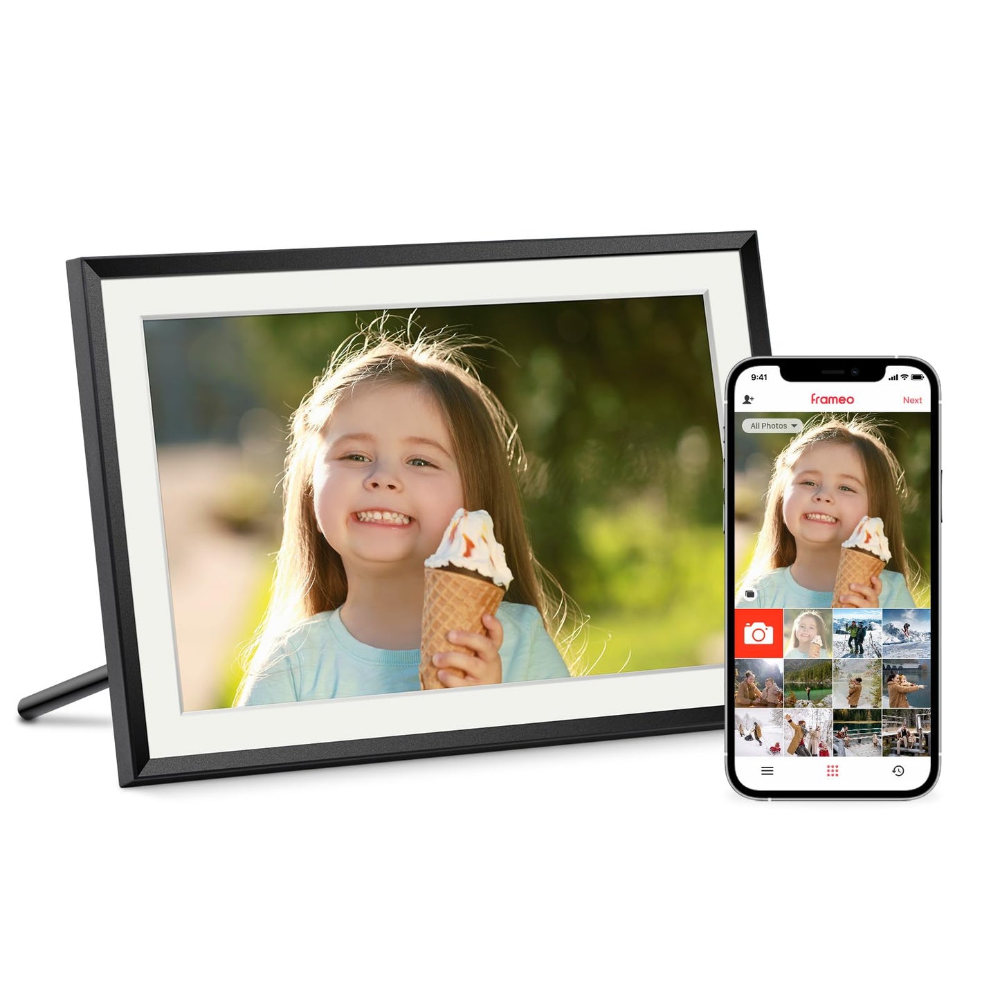 Eptusmey Digital Picture Frame:Built-in 32GB| Frameo WiFi Digital Photo Frame with 10.1" HD Touch Display, Send Pictures or Videos Remotely,Easy Setup,Great Gift| Classic Black