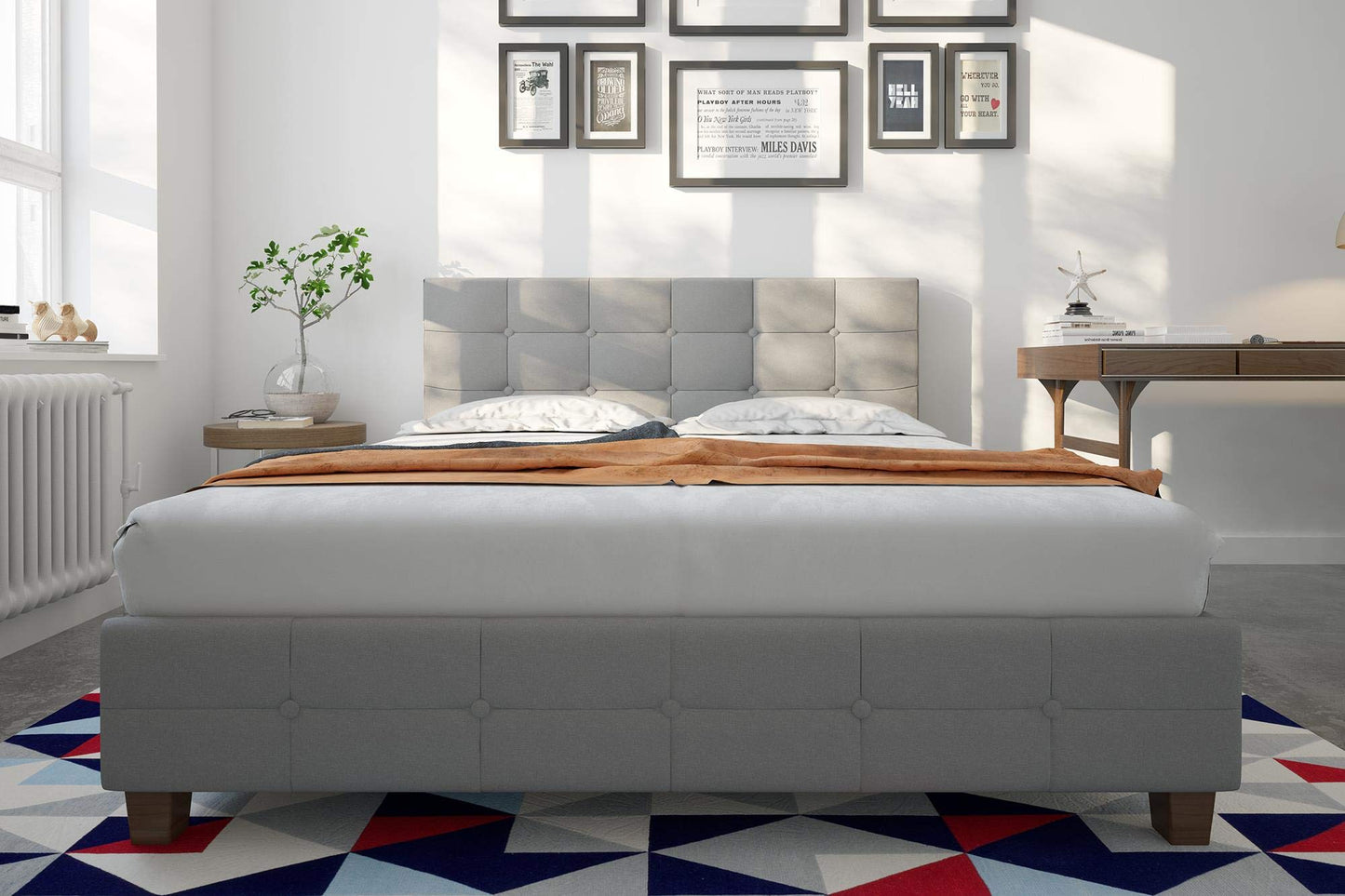 DHP Rose Upholstered Platform Bed with Button Tufted Headboard and Footboard, No Box Spring Needed, Queen, Gray Linen