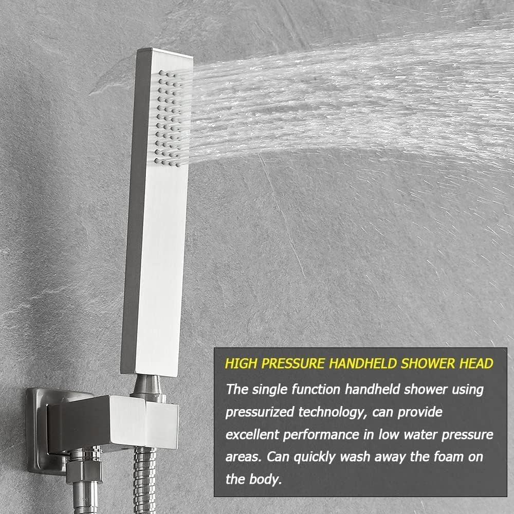 Heable Brushed Nickel Shower System 12 Inches Bathroom Luxury Rain Shower Head with Handheld Combo Set Wall Mounted High Pressure Rainfall Shower Head System Shower Faucet Set with Valve and Trim