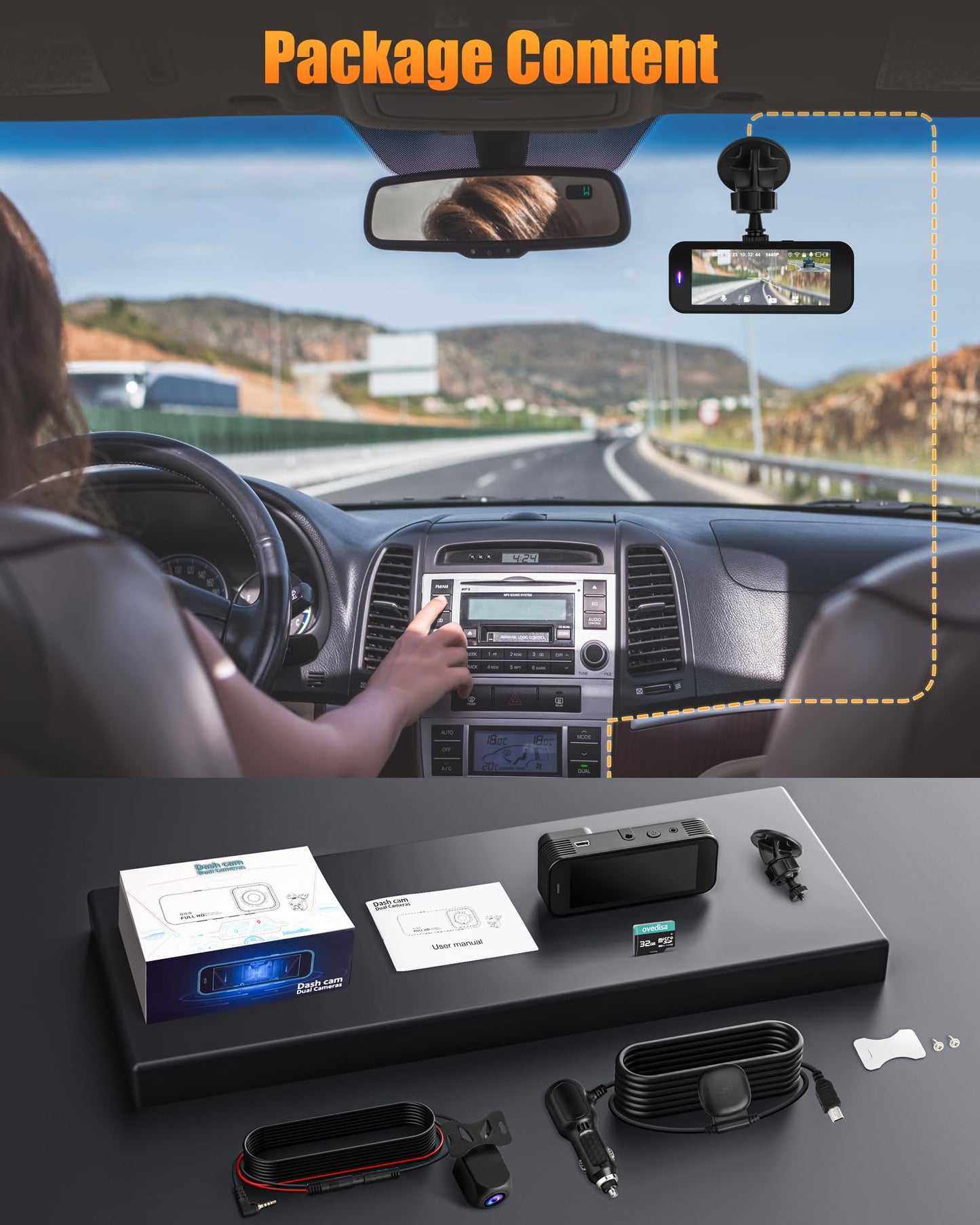 Dash Camera for Cars, 8K Full UHD Dash Cam Front and Rear Inside with App,Car Camera with Free 32GB SD Card,Built-in Wi-Fi GPS,3.16”IPS Screen,170°Wide Angle,WDR,24H Parking Mode,Night Vision