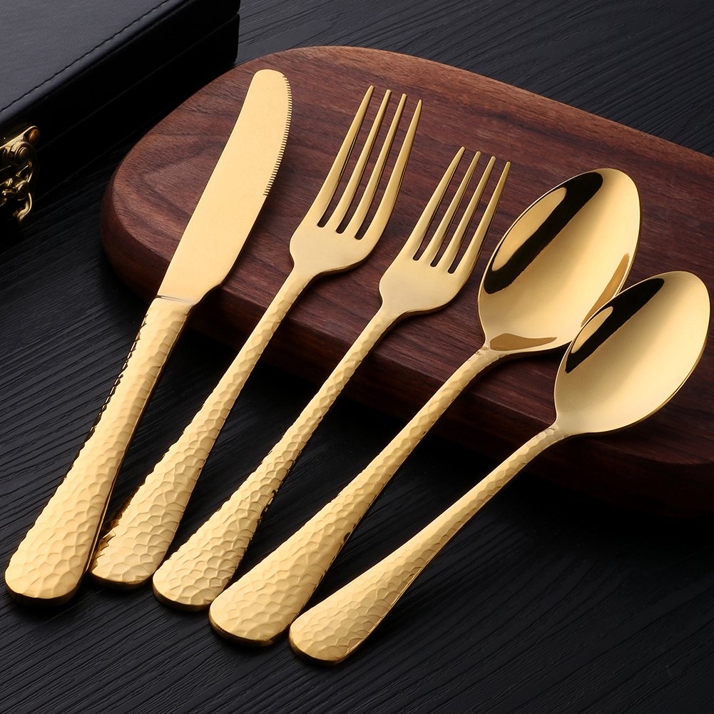 20-Piece Gold Plated-Flatware Silverware Set, Bisda Stainless Steel Cutlery Sets, Multipurpose Use for Home, Kitchen, Restaurant, Hotel Tableware Utensil Service for 4