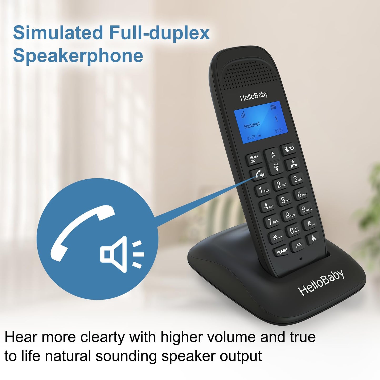 HelloBaby Cordless Phone with 2 Handsets, Advanced Call Block, Expandable Cordless Phone with Trilingual Caller ID/Call Waiting, Full-Duplex Handset Speakerphone(HB1688-2, Black)
