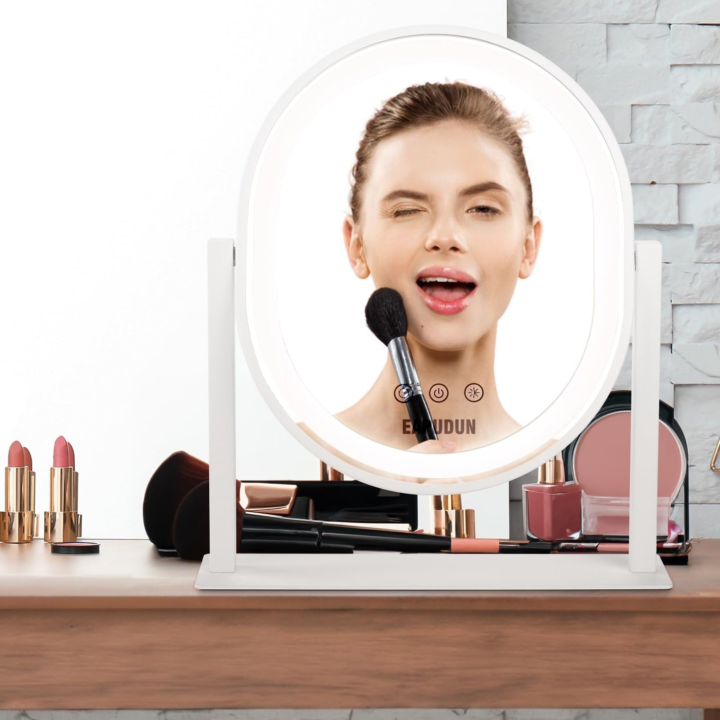 EAPUDUN Oval Vanity Mirror with Lights 3 Colors Modes Hollywood Lighted Makeup Mirror with Smart Touch Control Brightness Adjustable & 360°Rotation