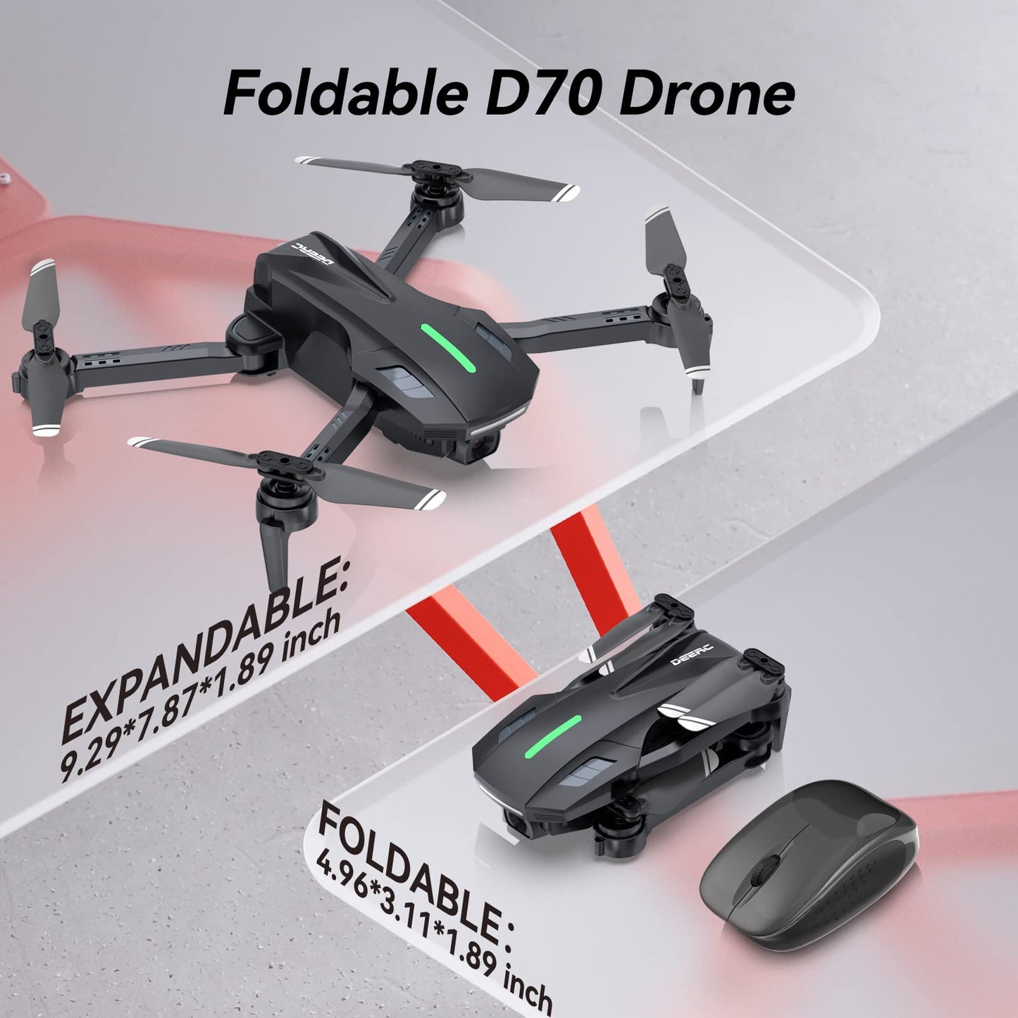 DEERC Drone with Camera, D70 Drones with Camera for Adults 1080P HD, RC Quadcopter for Beginners with 2 Batteries, Kids Toy Easy to Play, Auto Hover, Voice Control, APP Control, 3D Flips