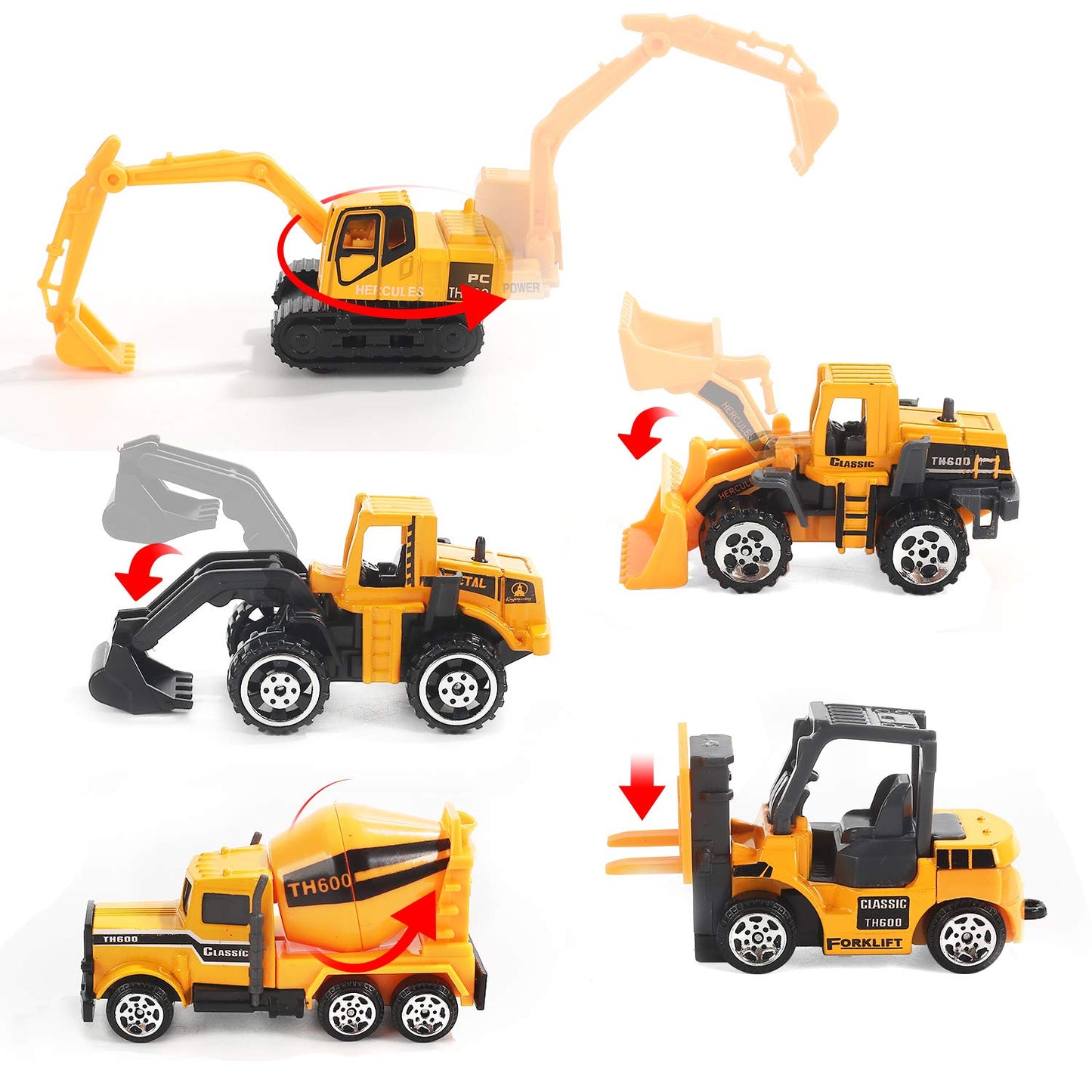 CUTE STONE 25 in 1 Construction Trucks Push and Go Car Carrier Truck Toy, Play Vehicles with Sounds and Lights, 12 Mini Diecast Trucks Included
