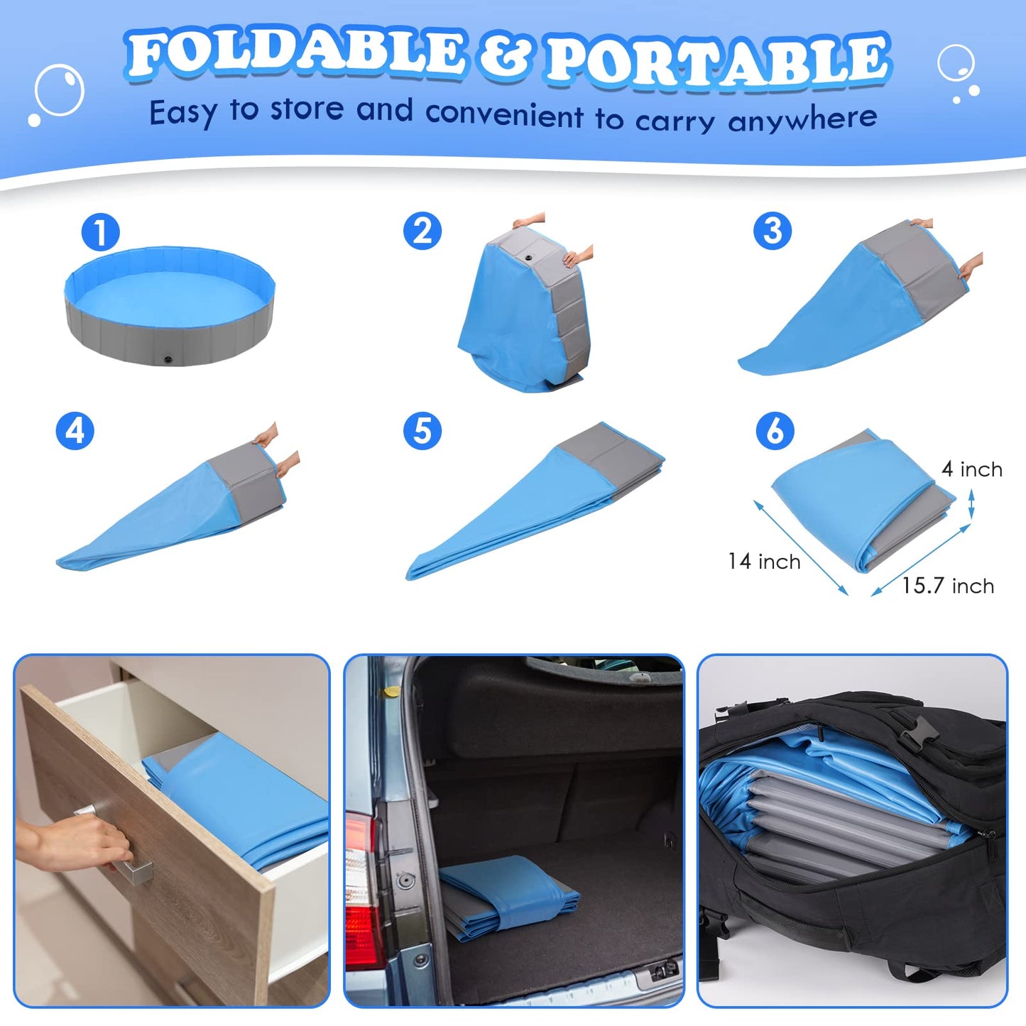 Hard Plastic Foldable Outside Kids Swimming Pool 80"