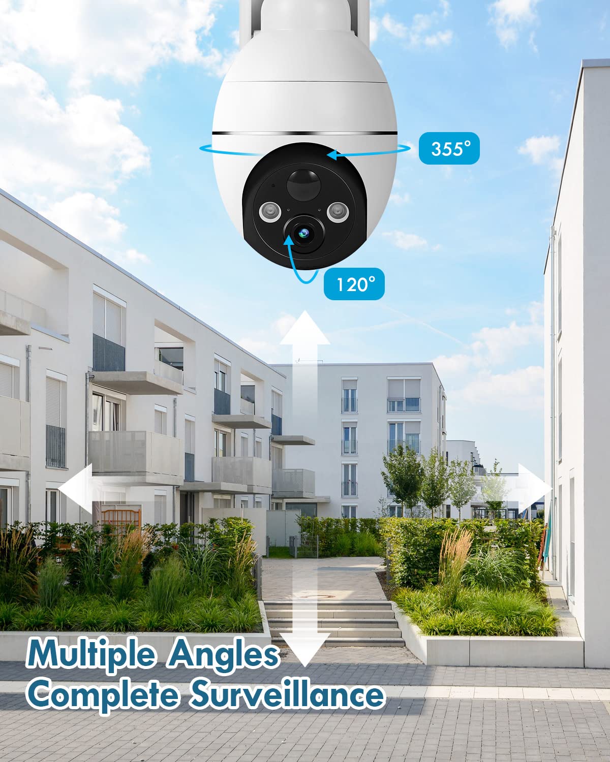 Recacam Solar Security Cameras Wireless Outdoor, 2K PTZ Solar Cameras for Home Security, 2.4G Wi-Fi Outdoor Camera Wireless with PIR, 2-Way Talk, IP65, 4dbi, Spotlight/Siren, Color Night Vision