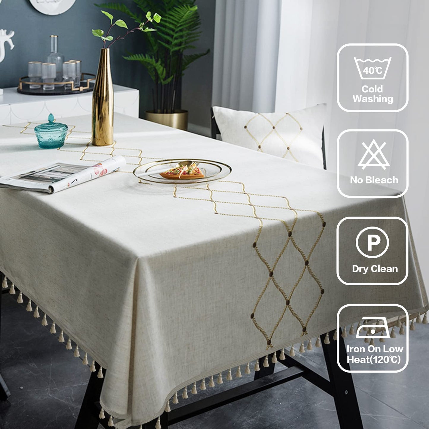IVAPUPU Rectangle Table Cloth Linen Tablecloth Spillproof Wrinkle Free Kitchen Dinning Tabletop Decoration Table Cover Party Banquet 58''x120'' 10-12 Seats