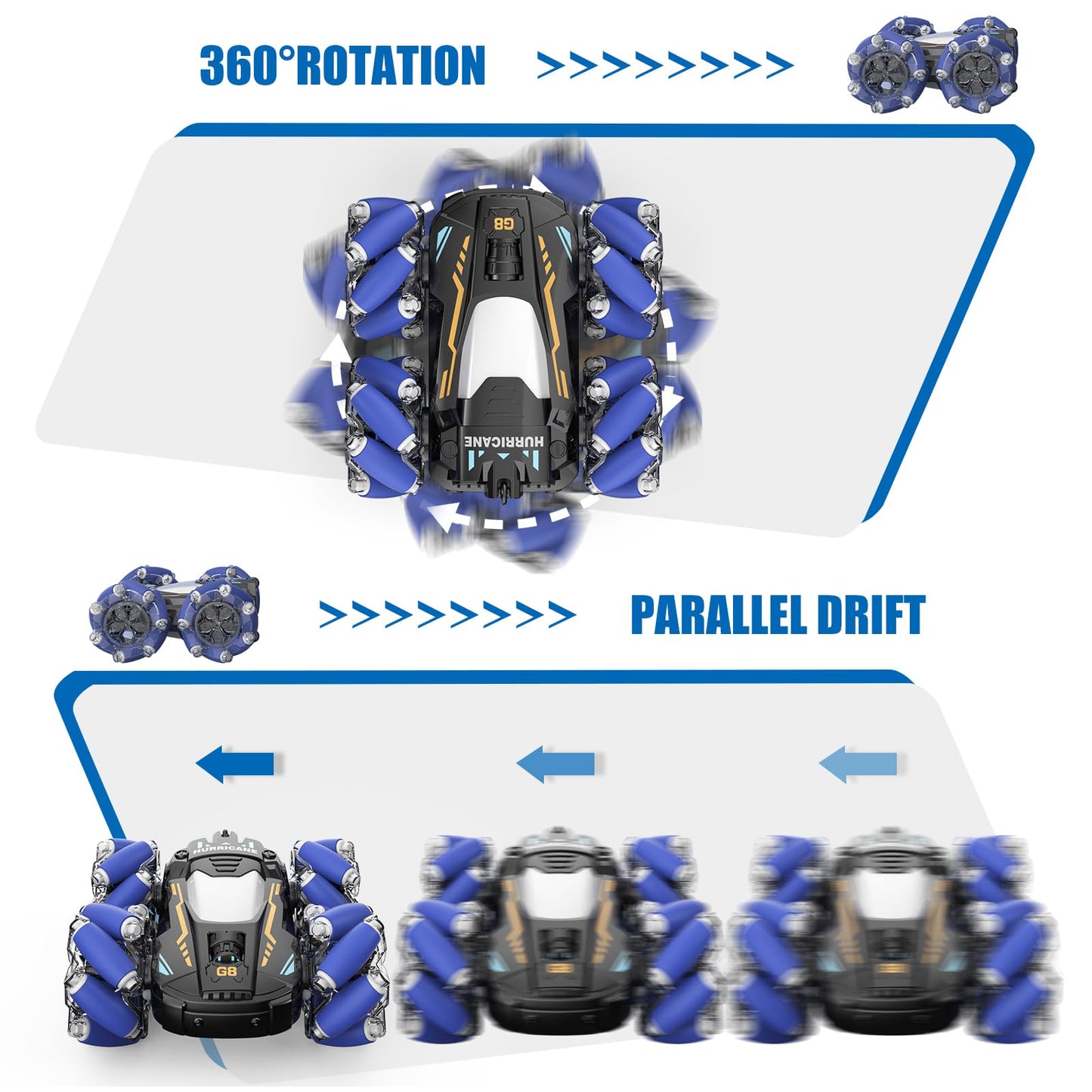 NQD Remote Control Car, RC Cars Stunt Car Toy, 4WD 2.4Ghz Double Sided 360° Rotating RC Car with Cool Light and Music, Kids Xmas Toy Cars for Boys/Girls (Blue)
