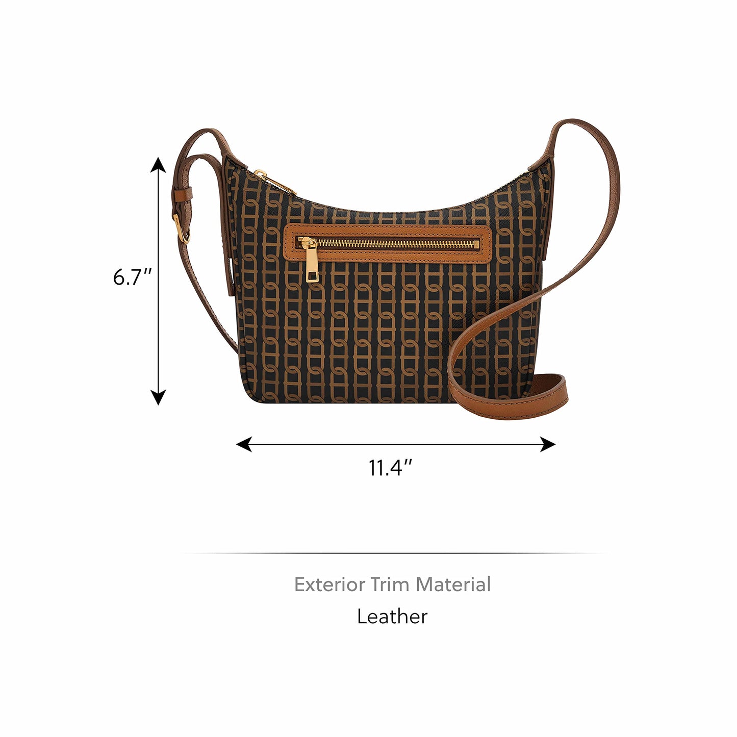 Fossil Women's Cecilia Faux Leather Small Crossbody Purse Handbag, Black/Brown Chain Print (Model: ZB1890914)