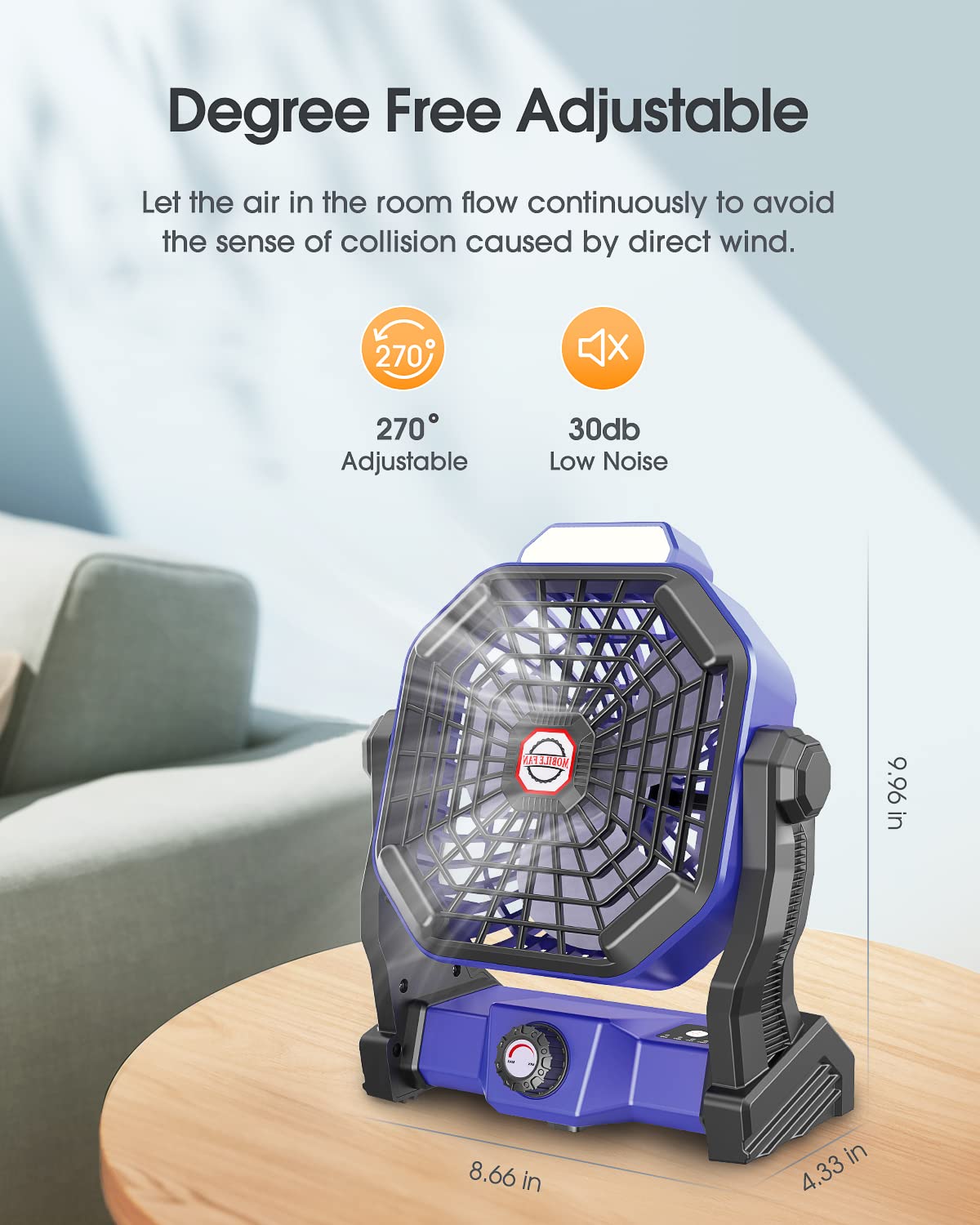Drchop Portable Fan Rechargeable, 10400mAh Battery Operated Powered Fan, Outdoor Camping Fan with Light & Hook, tent fan, Personal USB Desk Fan for Bedroom, Table, Home, Office, Tent, Travel