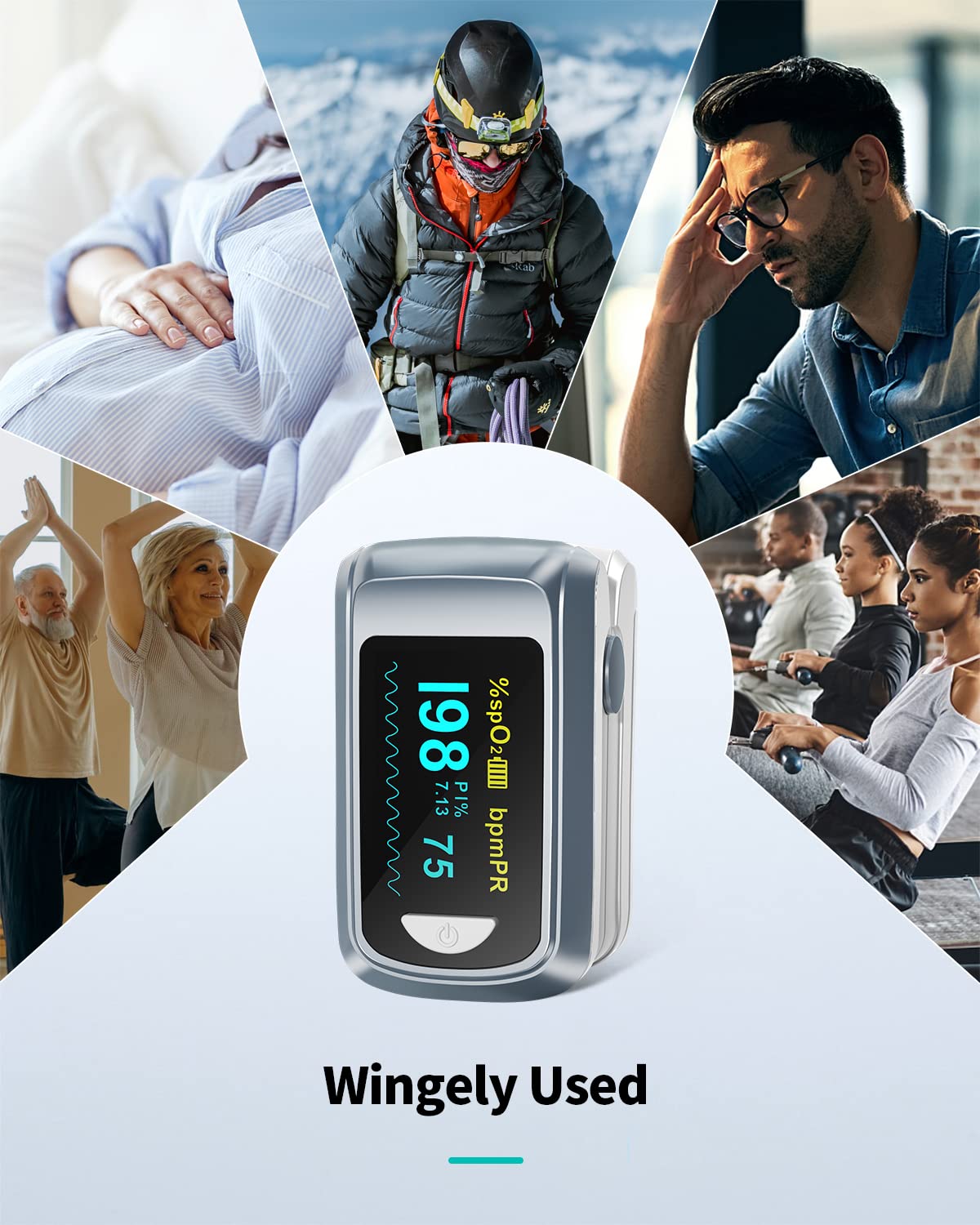 HealthTree Bluetooth Pulse Oximeter Fingertip, Blood Oxygen Saturation Monitor and Heart Rate Monitor with Free APP, for Apple and Android, 2 X AAA Batteries, Lanyard