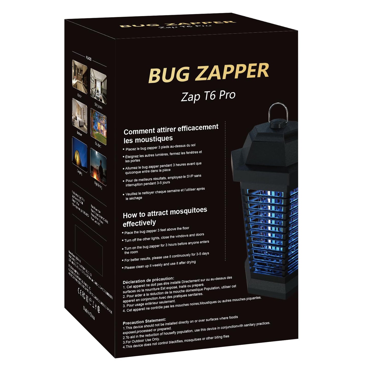 GOOTOP Bug Zapper Outdoor Electric, Mosquito Zapper, Fly Traps, Fly Zapper, Mosquito Killer, 3 Prong Plug, 90-130V, ABS Plastic Outer (Black)
