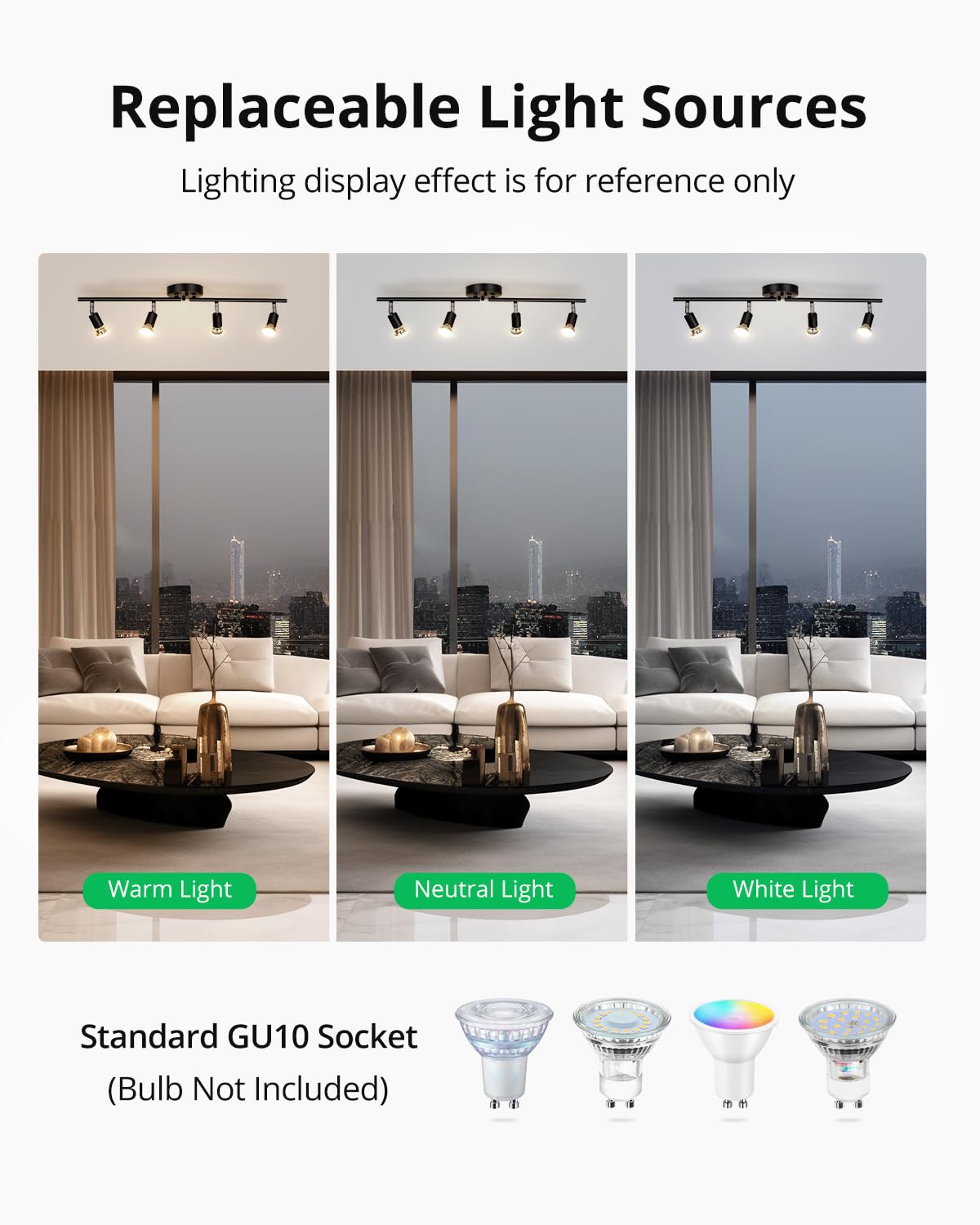 Bojim 4-Light Track Lighting Fixtures Ceiling, Black Track Lights with Rotatable Arms & Adjustable Heads, Modern Track Lights Ceiling for Kitchen, Closet (GU10 Socket, Bulbs Not Included)