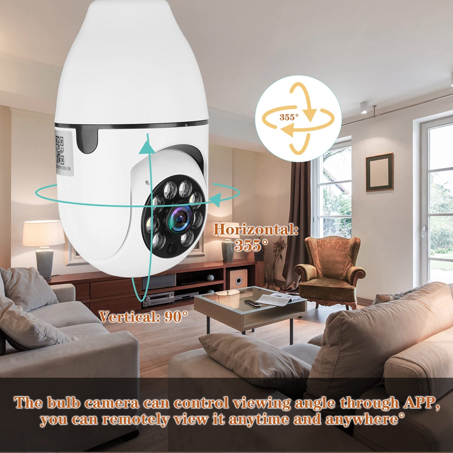 FOUAVRTEL WiFi Wireless Light Bulb Camera 1080P 360 Degree 2.4GHz Dome Smart Surveillance Camera Home Security Cameras with Human Motion Detection Night Vision and Alarm