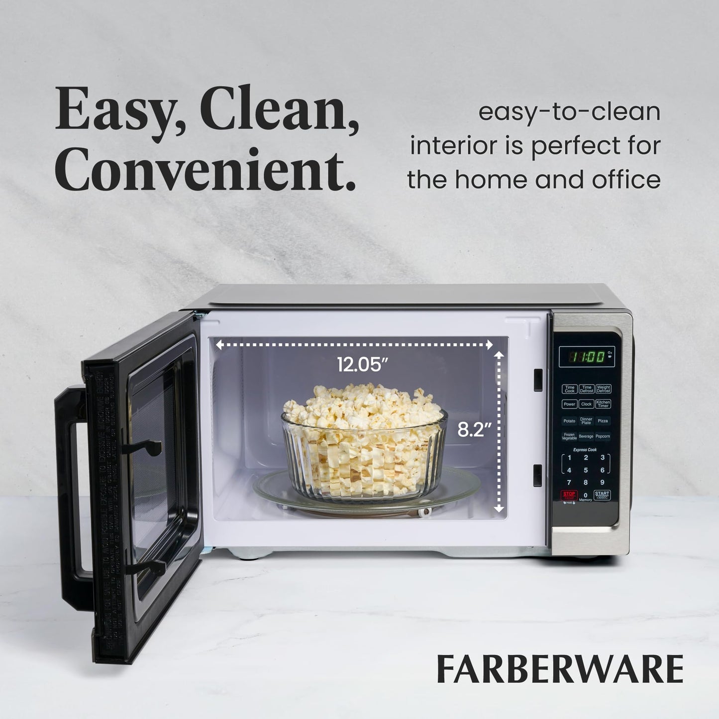 Farberware Countertop Microwave 900 Watts, 0.9 cu ft - Microwave Oven With LED Lighting and Child Lock - Perfect for Apartments and Dorms - Easy Clean Stainless Steel