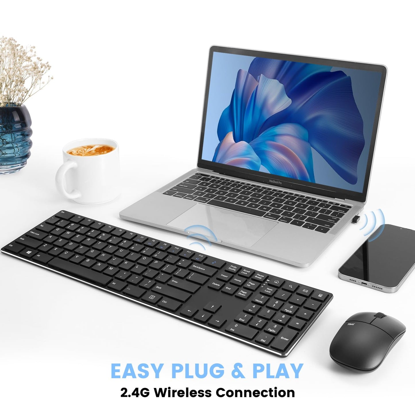 UPDATE: DEAD!!! TIETI Wireless Keyboard and Mouse Combo, KM01R 2.4G Wireless Rechargeable Keyboard, 4 DPI Adjustable Cordless USB Keyboard and Mouse Set for Computer,Laptop,Windows,Mac (Black)