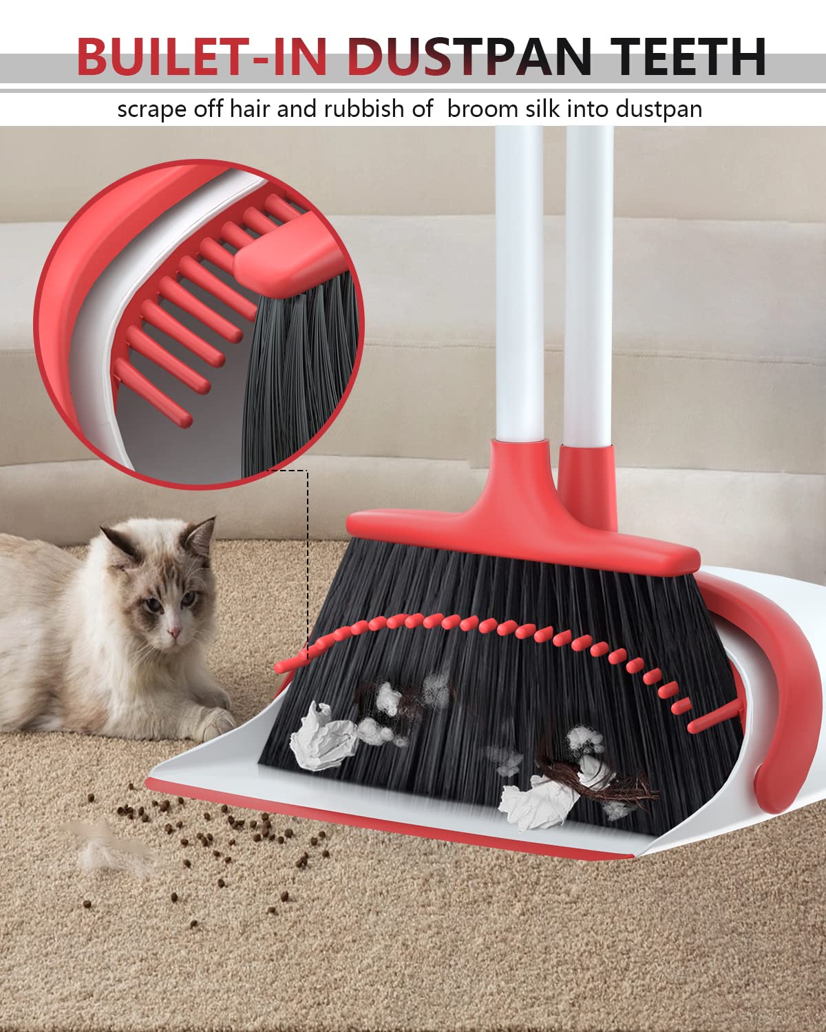 Broom and Dustpan Set, Broom and Dustpan Set Heavy Duty, Upgraded 52’’ Long Handle Broom and Dustpan Set for Home, Standing Broom with Dustpan Combo Set, Dust pan and Broom Combo for Home Office