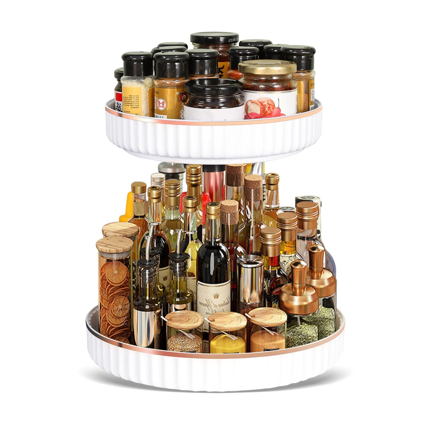 2 Tier Lazy Susan Organizer, Spice Rack Organizer for Cabinet, Lazy Susan Spice Organizer Plastic Turntable, 360° Rotating Spice RackCountertop Organization and Storage, White(Diameter 10.23"-11.81")