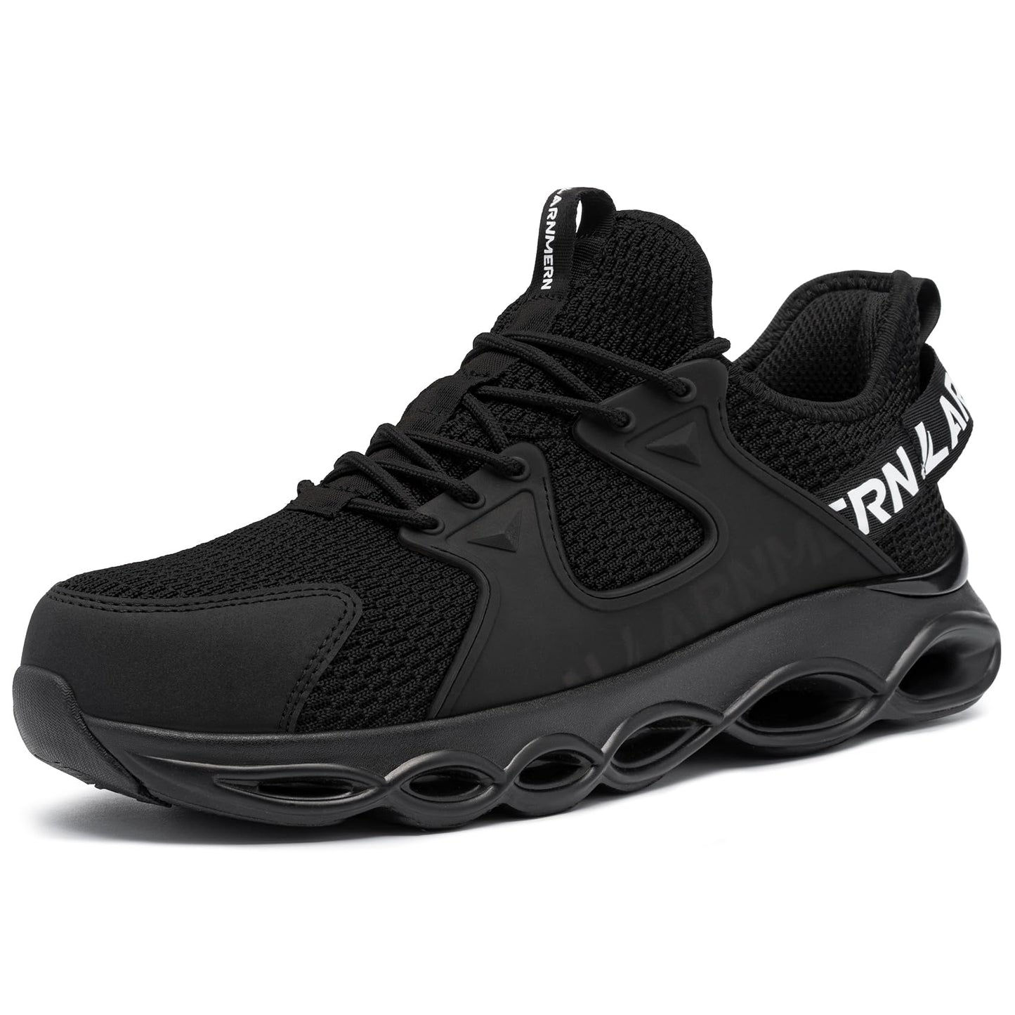 LARNMERN Steel Toe Shoes for Men Lightweight Safety Toe Shoes Comfortable Work Sneakers Indestructible Composite Toe Black White