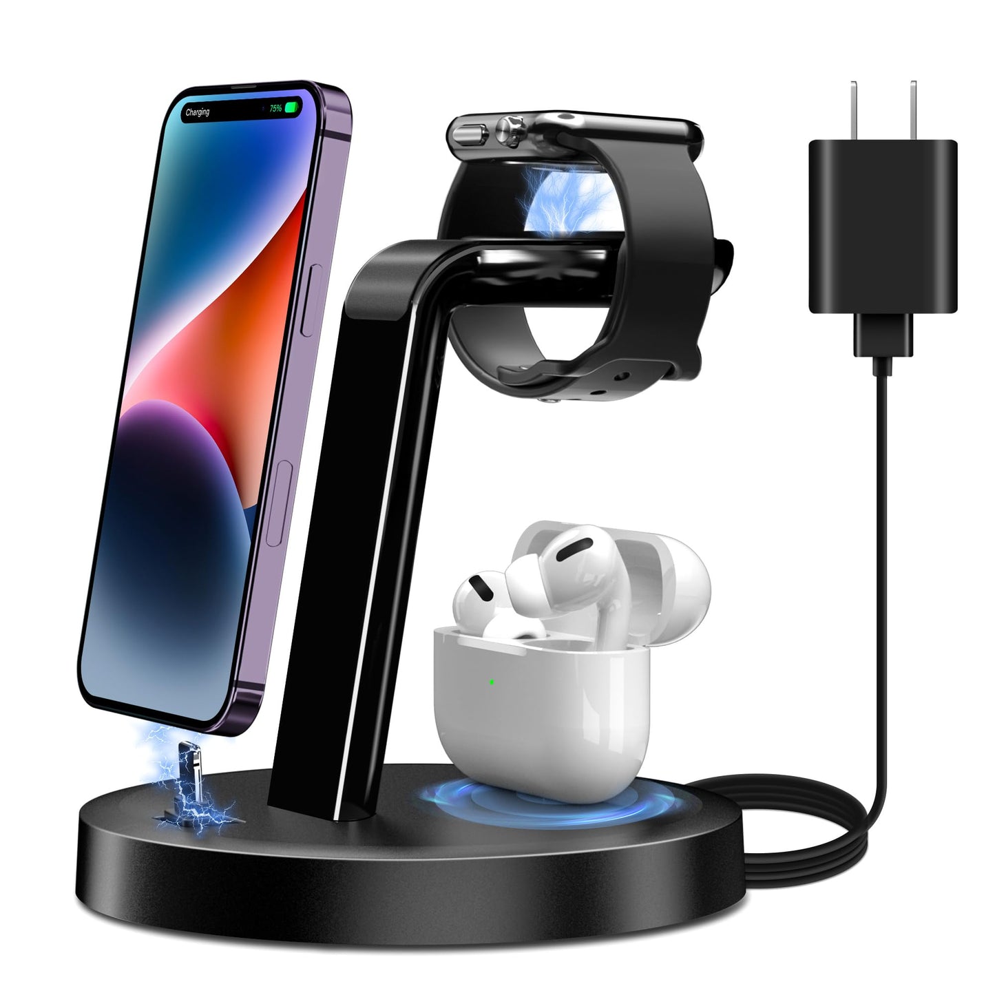 3 in 1 Charging Station, ORIEMAC Wireless Charger for Apple Watch Series 8/7/6/5/4/3/2/SE, Charging Dock Stand for AirPods iPhone 14/13/12/11/Pro/Pro Max/XS/XR/X/8 with 15W Adapter