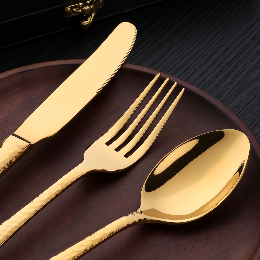 20-Piece Gold Plated-Flatware Silverware Set, Bisda Stainless Steel Cutlery Sets, Multipurpose Use for Home, Kitchen, Restaurant, Hotel Tableware Utensil Service for 4