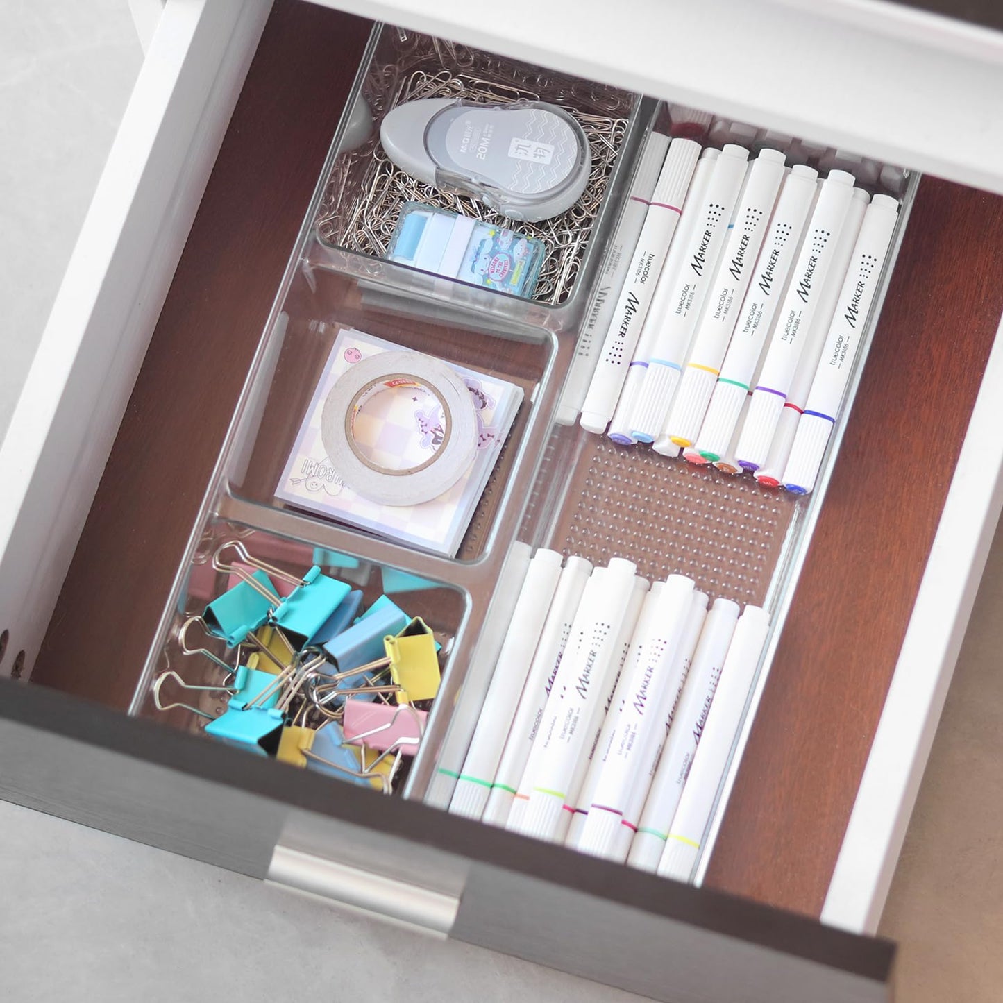 CherHome Drawer Organizer,2PCS Clear Organization and Storage Set,Desk Drawer Organizer Food Snack Organizer,Plastic Organizer Bins for Kitchen Drawer,Bathroom,Makeup and Office(13 X 8.9 X 2.3in)