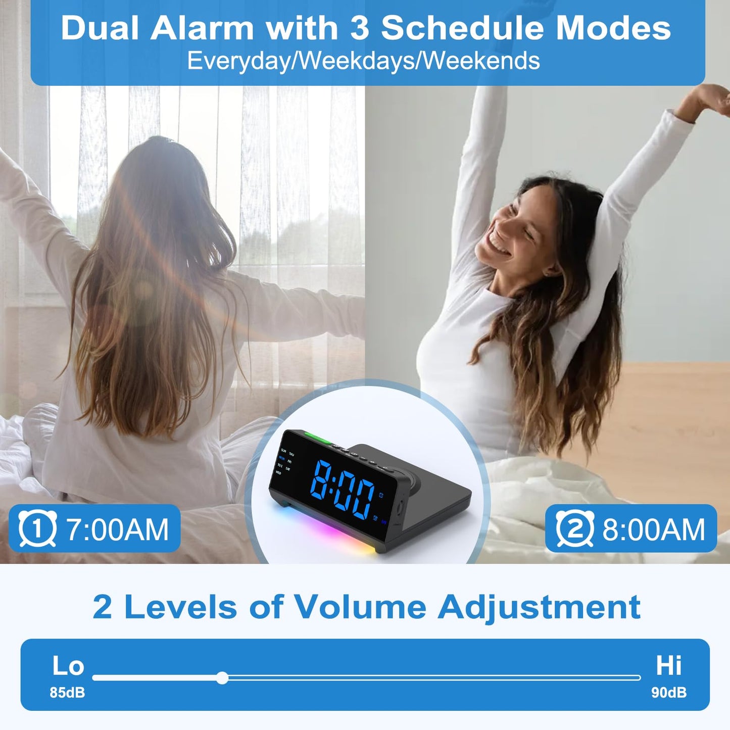 Night Light Alarm Clock With Wireless Charging Station