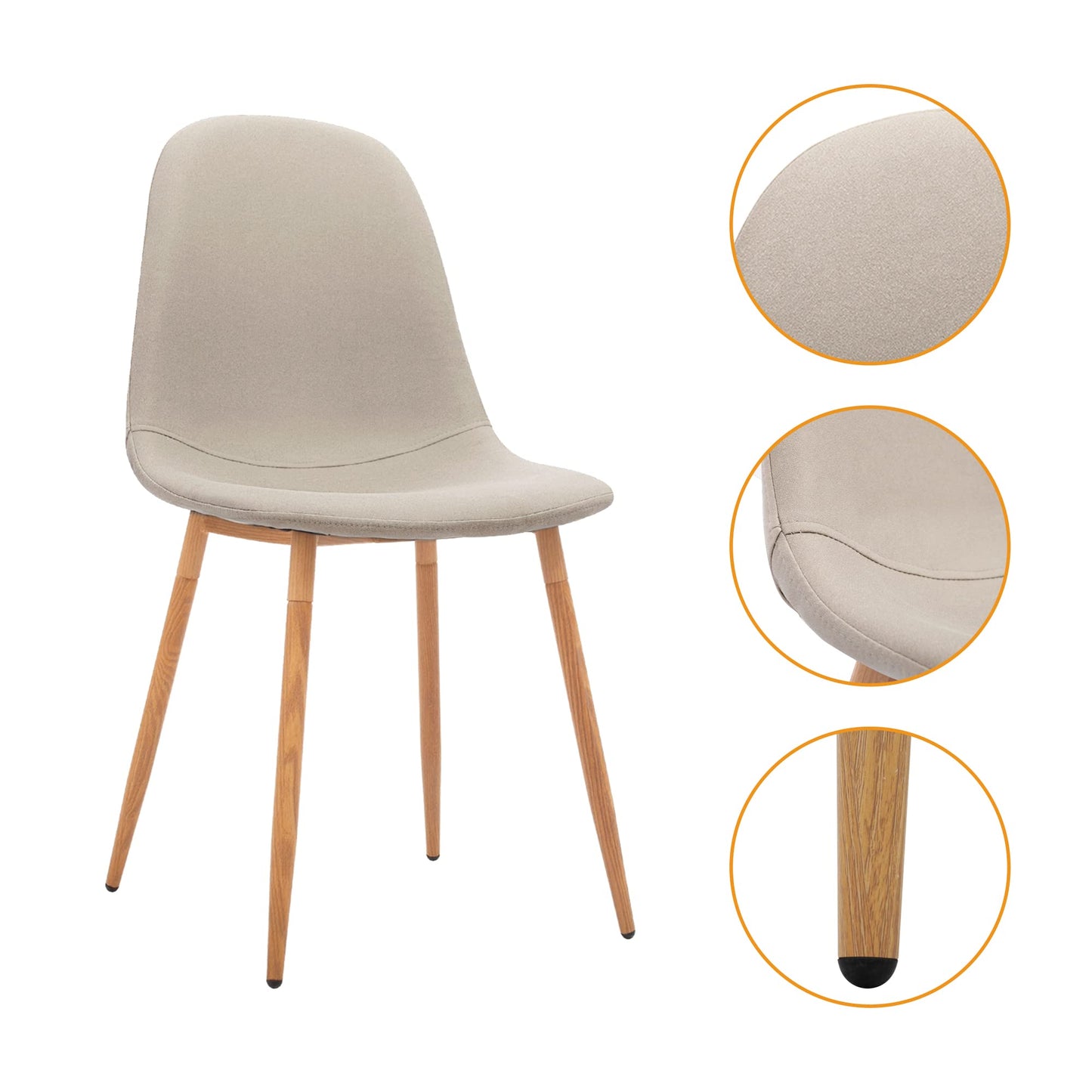 CangLong Upholstered Cushion Seat Back, Mid Century Metal Legs for Kitchen Dining Room Side Chair, Set of 4, Light Grey