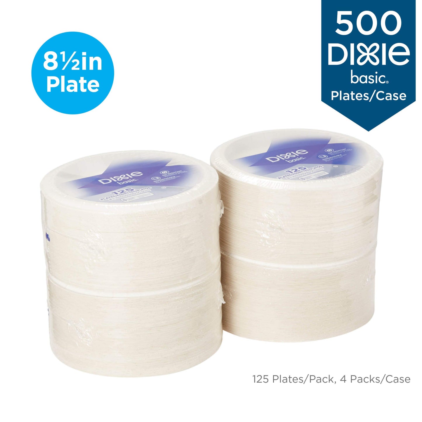 Dixie Basic 8.5" Light-Weight Paper Plates by GP PRO (Georgia-Pacific) White DBP09W 500 Count (125 Plates Per Pack 4 Packs Per Case)