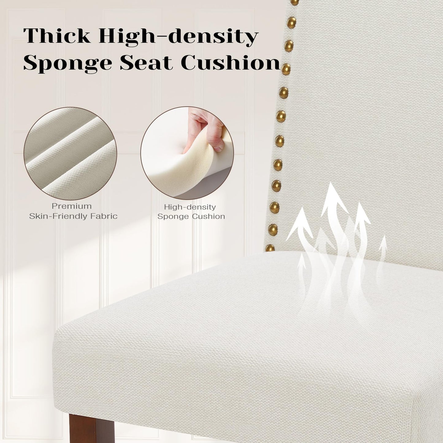 DUMOS Dining Chairs Set of 6, Fabric Dining Room Chairs, Upholstered Parsons Chairs with Nailhead Trim and Wood Legs, Kitchen Side Chair for Living Room,Bedroom, Kitchen, Beige