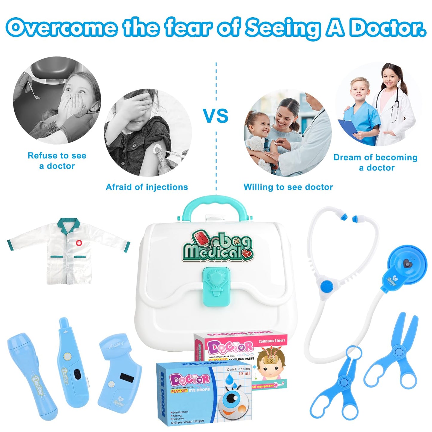 Doctor Kit Toy for Kids Pretend Play Doctor Playset, Toddlers Toys Medical Set for Dress Up Preschool Role Play Birthday Gifts Boy Age 3 4 5 6 7 Year Old Educational Doctor Costume Kits Role Play Blue
