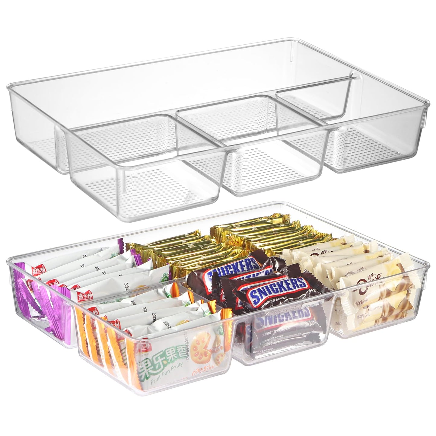CherHome Drawer Organizer,2PCS Clear Organization and Storage Set,Desk Drawer Organizer Food Snack Organizer,Plastic Organizer Bins for Kitchen Drawer,Bathroom,Makeup and Office(13 X 8.9 X 2.3in)